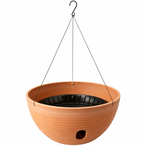 Garden Hanging Basket 30cm Terracotta - Large Round Planter Bowl with Planting Insert for Patio Balcony & Wall Brackets